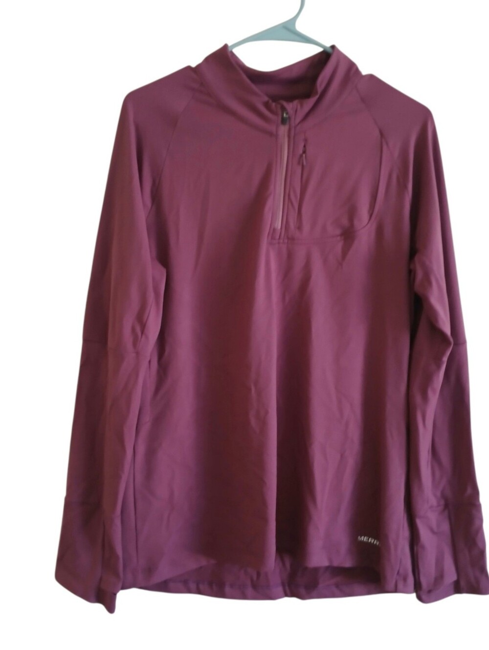 MERRELL Quarter Zip Long Sleeve Women's L Stash Pocket Thumb Holes Athletic Run